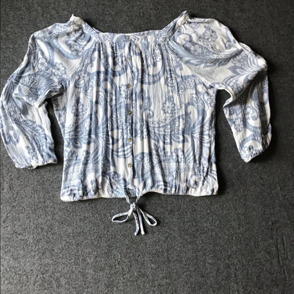 Keren Hart Blue White Paisley Top Blouse Sz XL